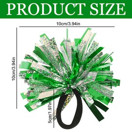 Umibow 12 Pcs Cheerleading Pom Poms Hair Ropes Elastic Cheer Hair Ties Pompoms Ponytail Holders for Cheerleading Basketball Game Outdoor Activities(Green, Silver)