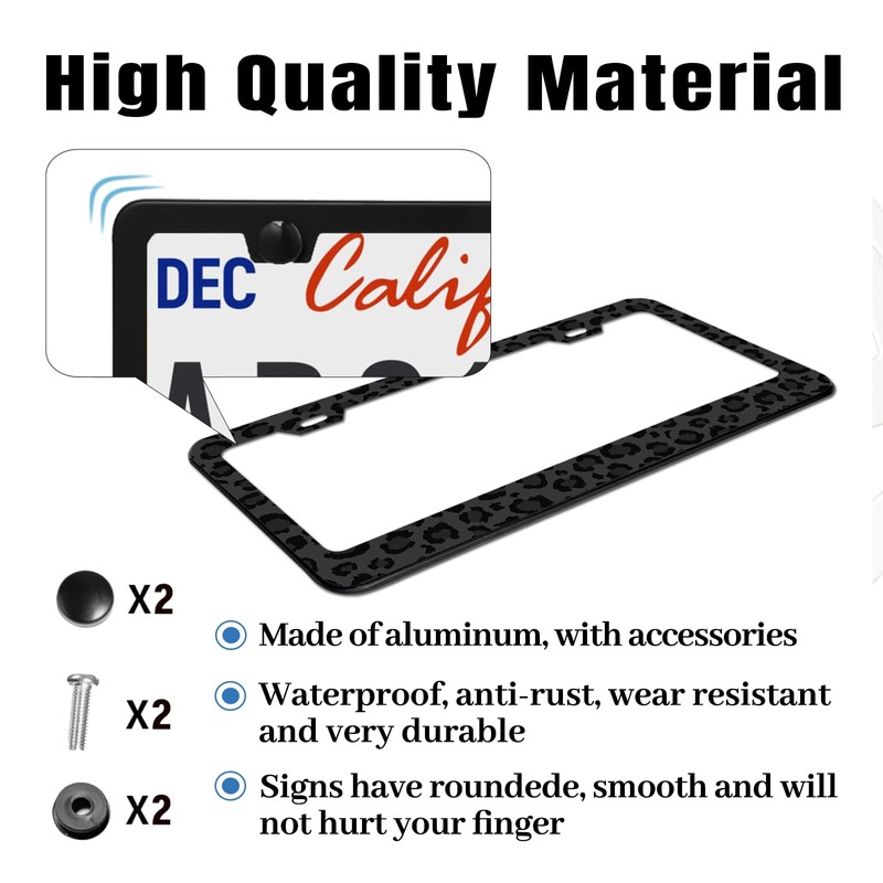 Black Leopard Print License Plate Frame Cheetah Animal Print License
