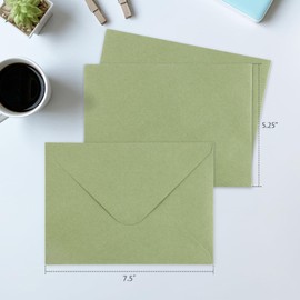 Granhoolm 100 Pack 5x7 Envelopes,A7 Invitation envelopes V Flag 5.25 x 7 .25 for 5x7 Cards,Ideal for Invitations,Weddings,Parties,Greeting Cards,Photos(Sage Green Pearl Paper)