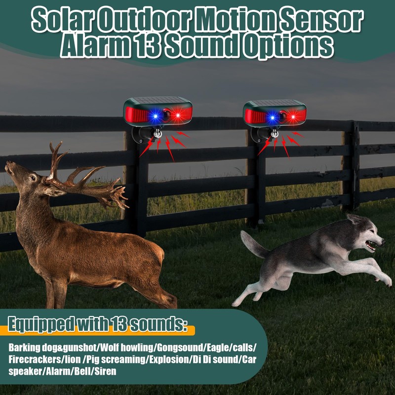 Qualirey 2 Pcs Solar Outdoor Alarm Motion Sensor 129dB Security