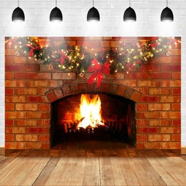 Avezano Christmas Fireplace Backdrop Xmas Fireplace Photography Background Christmas New Year Holiday Family Party Decorations Baby Kids Portrait Banner Photo Booth Props (7x5ft)