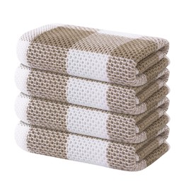 smiry 100% Cotton Kitchen Towels, 13" x 28", 4 Pack Waffle Weave Dish Cloths, Super Soft Dish Towels, Absorbent Quick Drying Tea Towels, Khaki&White