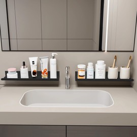 Loputon Shower Shelf, No Drilling, Shower Shelf, Bathroom Organiser, Beautiful Bathroom Shelf, Pack of 2, Wall Shelf, No Drilling, for Bedroom, Bathroom, Kitchen, Living Room (Black)