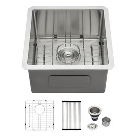 Logmey 17 In Undermount Bar Sink - 17x17 Inch Square Handmade Kitchen Sink 16 Gauge Stainless Steel Bar Prep Sink 9 Inch Deep Small Kitchen Sink 17x17x9 Inches Single Bowl Handmade RV Sink