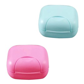 IUDWCG 2 Pieces Square Small Travel Soap Dish, Waterproof Portable Soap Dish Container with Lid for Home or OutdoorSolid Soap Dish for Travel Shower, Blue, pink