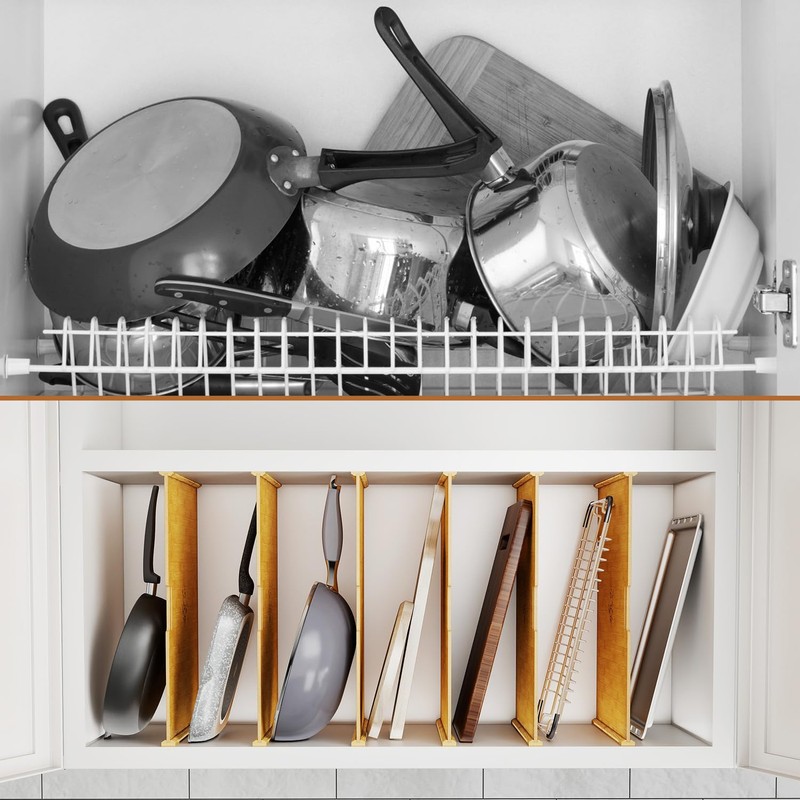 Tcatec 6 Set Wooden Tray Dividers for Cabinets, Kitchen Cookie