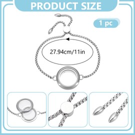 Silver Floating Locket Bracelet Stainless Steel Memory Locket Bracelet Picture Memory Charms Memorial Jewelry for Women Men Photo Frame Pendant Ashes Hair Gemstones Keepsake