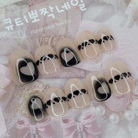Shadow Heart Handmade Nail Tips - Square L / 쉐도우 하트 수제네일팁 - 스퀘어L