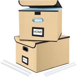 Huolewa New Collapsible File Storage Organizer Box, Decorative Linen Office Document Storage Bins, Hanging Filing Organization Boxes for Letter/Legal Folder Storage with Lids (Brown) - Box only