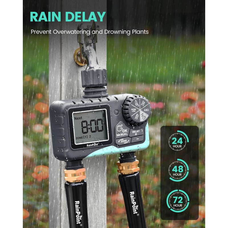 RAINPOINT Sprinkler Timer 2 Outlet, Water Timer for Garden Hose,