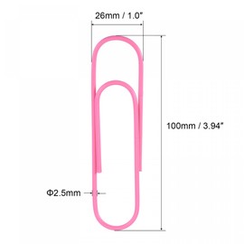 sourcing map Paper Clips Large Size 3.9 Inch Vinyl Coated to Prevent Tearing Pages for Organize Office Home Pink Count 20