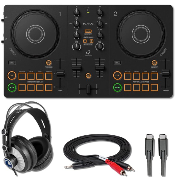 AlphaTheta DDJ-FLX2 2-Deck DJ Controller with StreamEye Cans50 Professional Studio