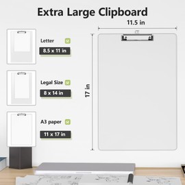 Juvealoe Extra Large Clipboard, 11 x 17 Clear Plastic Drawing Boards, Horizontal Clip Board, Vertical Layout, Suitable for Sketching, Watercolor. Drafting & Art Supply