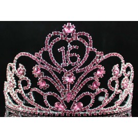 Sweet Sixteen Years Old 16 16th Birthday Party Austrian Rhinestone Princess Tiara Crown With Hair Combs T1863p Pink