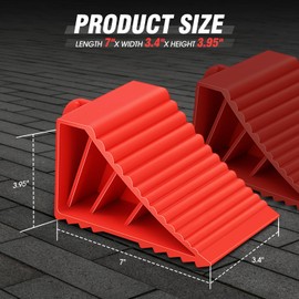 DNA MOTORING 2pcs Wheel Chocks Tire Chocks, Trailer Wheel Chocks RV Wheel Chocks for RV Trailer, Keeps Trailer in-Place, with Handle, Red, 2-Pack, TOOLS-00698