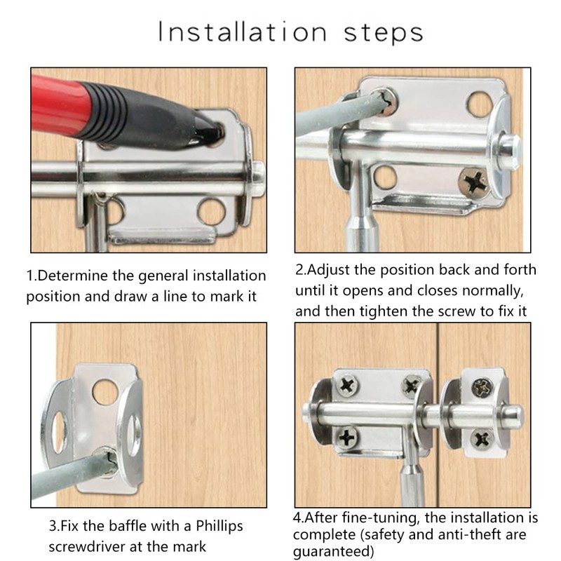 Pack of 2 Stainless Steel Door Bolt Mini Lock Bolt