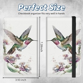BFSEROBJ Checkbook Covers for Personal Checkbook Duplicate Checks RFID Blocking Checkbook Cover for Women Men with Elastic Strap Card Slots Pen Holder - Hummingbird Flower