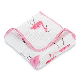 LollyBanks Muslin Quilts |100% Cotton Nursery & Crib Blankets for Girls| Super Soft and Lightweight | Large Size 47" x 47" for Baby Toddler Children and Kids | Flamingo Print