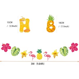 YULONGWU Hawaii Fruit Theme Happy Birthday Banner, Flowers Palm Leaves Flamingo Pineapple Tropical Birthday Garland, Summer Happy Birthday Garland for Children Adults Birthday Party Decoration