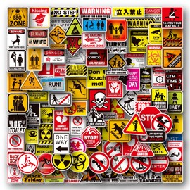 Stop Warning Slogan Stickers Pack of 100 for Water Bottles, Laptops, Cars, Skateboards, Men, Cave Decorations, Teenager Stickers
