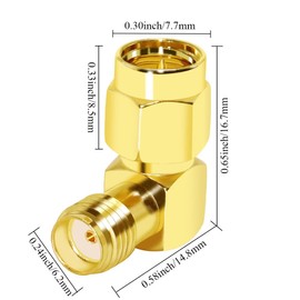 CNARIO SMA Coax Adapter 90 Degree Coaxial Connector SMA Male to Female Right Angle Connector Gold Plated Cable Adapter for WiFi/Antenna/Two-Way Radio/FPV Drone 2PCS