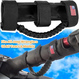 Roll Bar Grab Handles+Headrest Grip Handle for Jeep Wrangler YJ TJ JK JKU JL JLU Sport Sahara Freedom Rubicon Unlimited X Gladiator JT 1955-2023 UTV ATV Premium Paracord US Flag (Black 4 Pack)