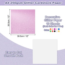 PATIKIL 10Sheets Colorful Glitter Cardstock, 12x12In Glitter Paper Card Stock Shiny Scrapbook 250gsm Sparkly Paper Large Shimmer for Crafts Scrapbook DIY Art Wedding Party
