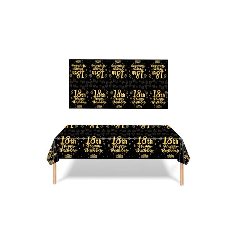 3 Pack 18th Birthday Tablecloth Decorations for Men Women, Black
