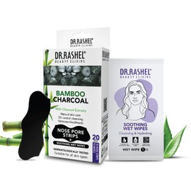 DR.RASHEL Charcoal Nose Pore Strips For Pore Cleansing, Instant And Painless Blackheads Removal | Deep Purifying Blackhead Remover Strips for Nose | 20 PCS (10 Strips & 10 Wipes)