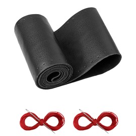 BELINOUS Leather Steering Wheel Cover Lace Up, Stitch on Steering Wheel Wrap, Universal Fit 13-20 Inch Car Truck Pickup Boat, A Whole Piece of Cowhide, DIY w/Needle Thread (Size XXL2, Black & Red)
