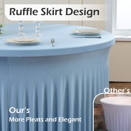 6 pk Dusty Blue Spandex Round Table Cloths for 60inch Table, Wrinkle Free 120inch Stretchy Fitted 5ft Round Table Covers with Skirt for Wedding Birthday Graduation Parties Banquet Events