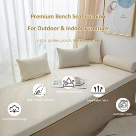 Outdoor Waterproof Bench Cushion 40x16x2 inches, High-Density Comfortable Memory Foam Cushion, Anti-Slip Smooth Zipper and Fade Resistant Seat Pad for Patio Garden Swing Porch Furniture - Beige