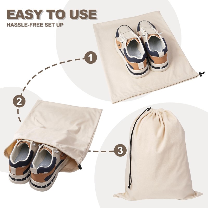 5 Pack Shoe Bags for Travel, Washable Dust Bags Drawstring