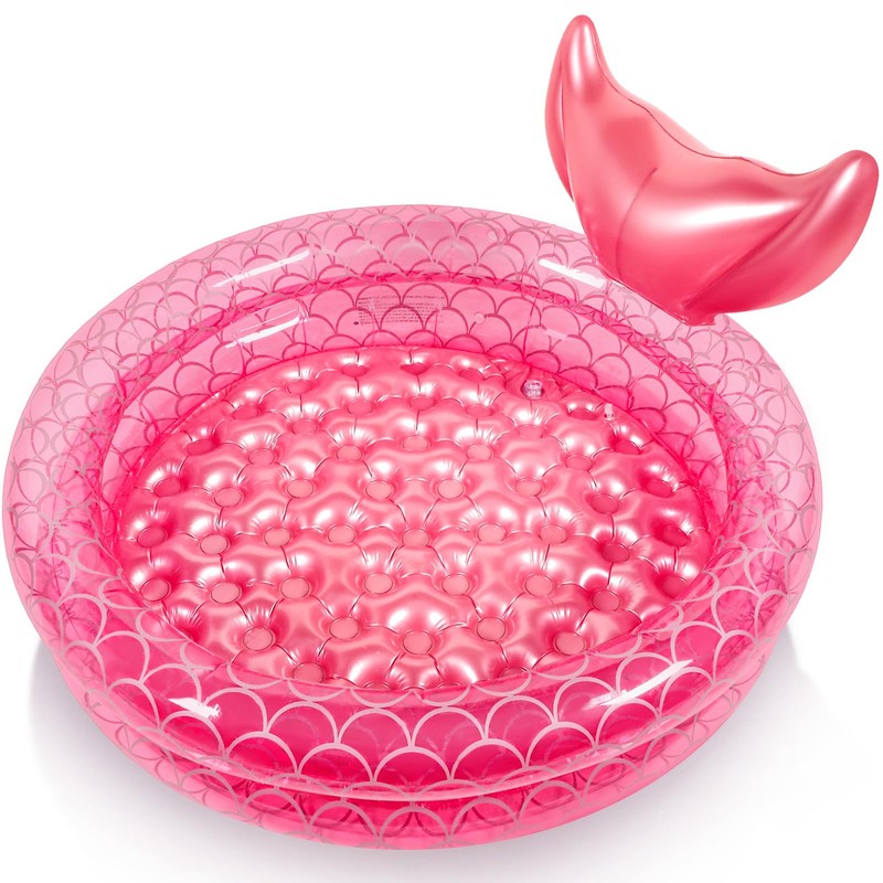 PullCrease 47" Inflatable Mermaid Pool Backyard Round Swimming Pool for