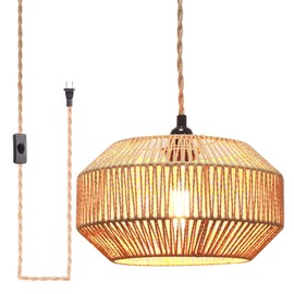 Garvot Hanging Lamp Plug in Pendant Light Rattan Hanging Lights with Plug in Cord Hanging lamp Hanging Lights with Plug in Cord Hanging lamp for Living roon