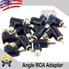 225FWY 10 Pack Gold-Plated RCA Right Angle Adapters Male to Female 90° Angle Connector