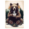 DOODLREAM Rustic Bear Drinking Coffee Metal Tin Sign Retro Tin