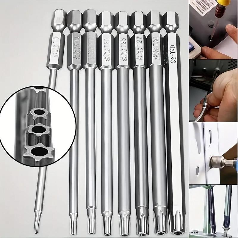 Magnetic Torx Head Screwdriver Bit Set, S2 Steel Long Drill