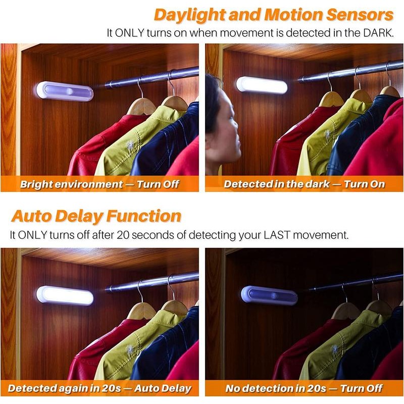 3 Pack 7” Motion Sensor Lights Indoor Battery Operated, Stick