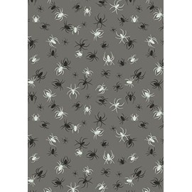 Lewis & Irene Haunted House Glow in The Dark Spiders Fabric, Grey