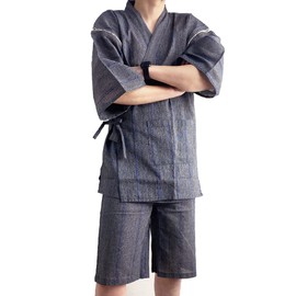 ARCADE Men's Jinbei Top and Bottom 2-Piece Set, Shijira-Woven Jinbei , Japanese Clothing, Summer, Cool, M