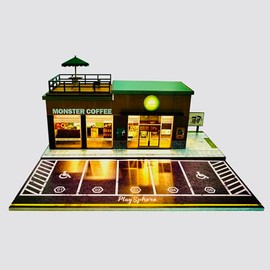 2025 Updated Model Car Display Case, Premium 1/64 Scale Diecast Parking Garage for Toy Cars, Toys Car Garage, Scenic Diorama Display Car Park with ith LED Lamps and 5 Outdoor Parking Space