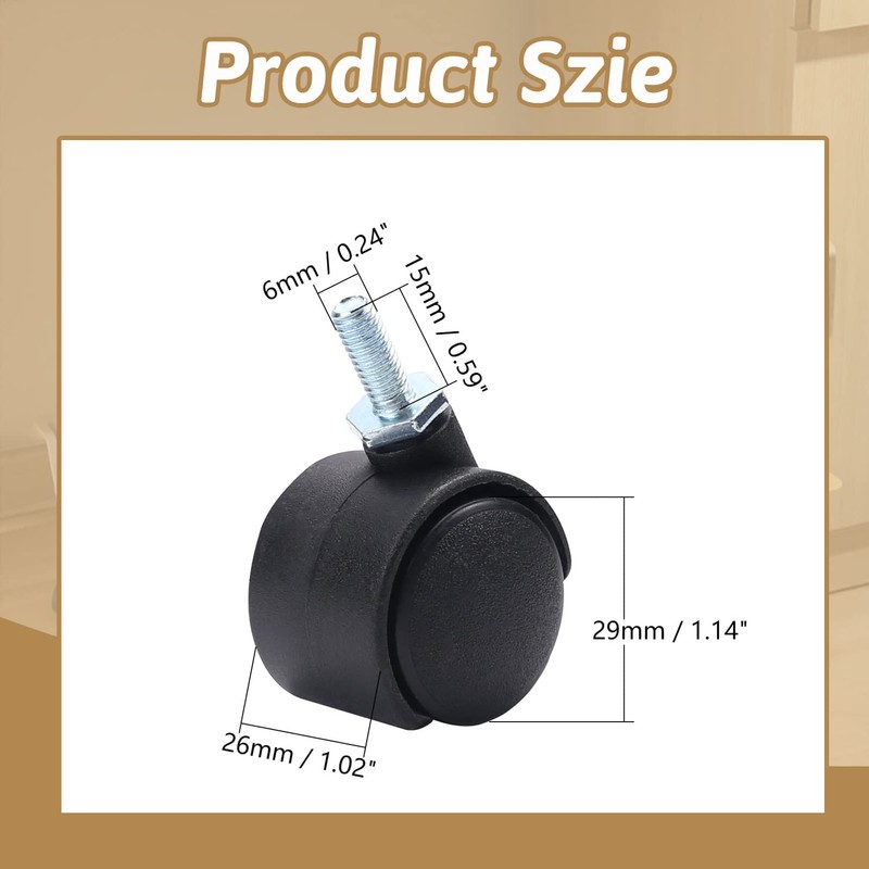 MroMax 1.15 Inch Swivel Caster Wheels 360 Degree Threaded Stem