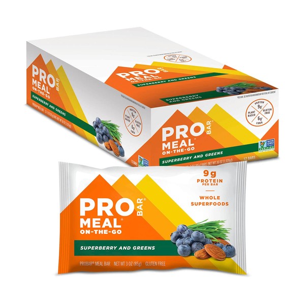 PROBAR - Meal Bar, Superberry and Greens, Non-GMO, Gluten-Free, Healthy, Plant-Based Whole Food Ingredients, Natural Energy, 3 Ounce (Pack of 12)