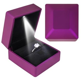 KEISIMI Luxury Ring Box with LED Light, Ring Box for Proposal,Engagement,Wedding,Square Shaped Luxury Jewelry Box with LED Light for Jewelry-Purple