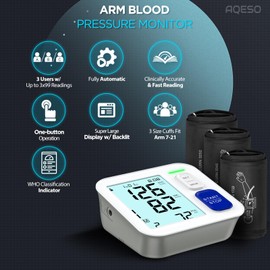 Blood Pressure Machine Upper Arm, 3 Size Cuffs Included, Small 7"-9", Medium 9"-17" and Extra Large XL Cuff 13"-21", Accurate Automatic Digital BP Monitor Home Use, Large Backlit LCD, 3 Users