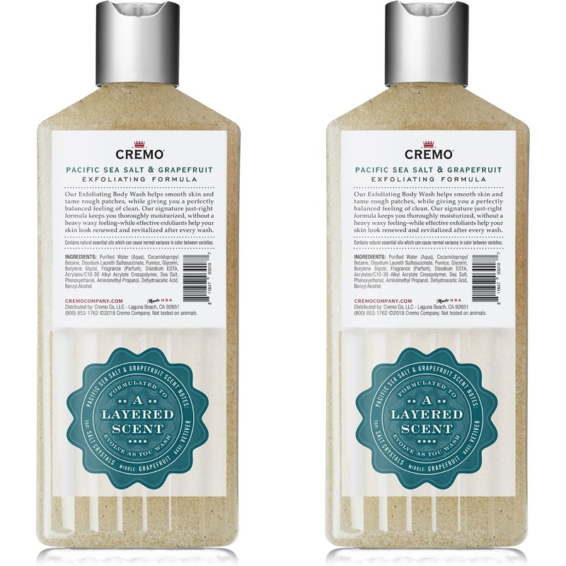Cremo Exfoliating Body Wash, Pacific Sea Salt & Grapefruit, 16oz,