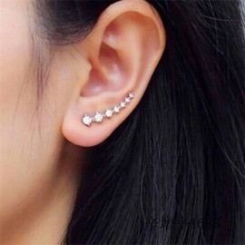 Aneneiceera Boho Crystal Ear Cuff Stud Earrings Silver Tiny Rhinestone Cluster Climber Cuff Wrap Studs Statement Prom Crystal Earrings Jewellery for Women and Girls (Silver)
