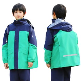 Ymgot Kids Raincoat Set, Top and Bottom, School Bag, Boys and Girls, Rain Suit, Junior Rainwear, Rainy Season Measure, Children's Raincoat, Unisex, green, 2 XL