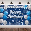 Happy Birthday Decoration Banner Backdrop - Blue Silverr Birthday Decorations